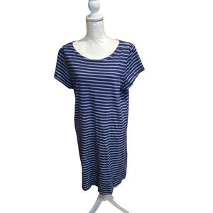 Fresh Produce‎ Women's XL T-Shirt Dress Blue Gray Stripe 100% Cotton Casual USA